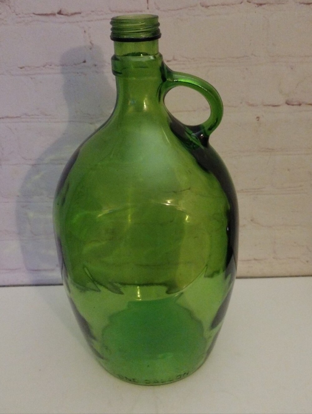 Vintage Green Glass 1 Gallon Finger Loop  Handle Jug